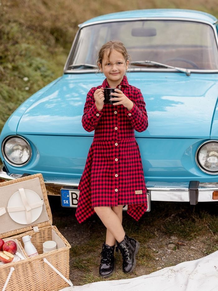 Dievčenské šaty flanelové COMFORT s dlhým rukávom - 104 - Comfort červená