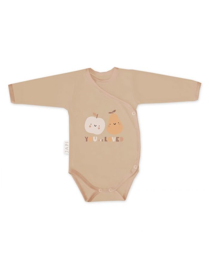 Detské body prekladacie FRUITS s dlhým rukávom - 056 - Cream hnedá