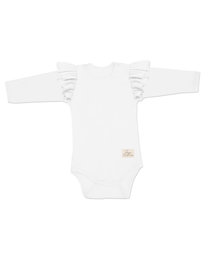 Detské body pre dievčatá volán SHINE GIRL s dlhým rukávom - 080 - Biela