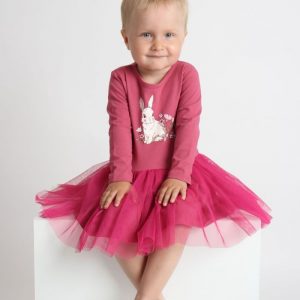 Dievčenské šaty tyl SWEET BUNNY s dlhým rukávom - 092 - Bordová 5