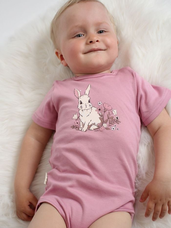 Detské body SWEET BUNNY s krátkym rukávom - 068 - Tmavá ružová