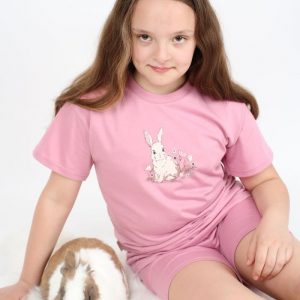 Dievčenské pyžamo SWEET BUNNY s krátkym rukávom - 134 - Tmavá ružová