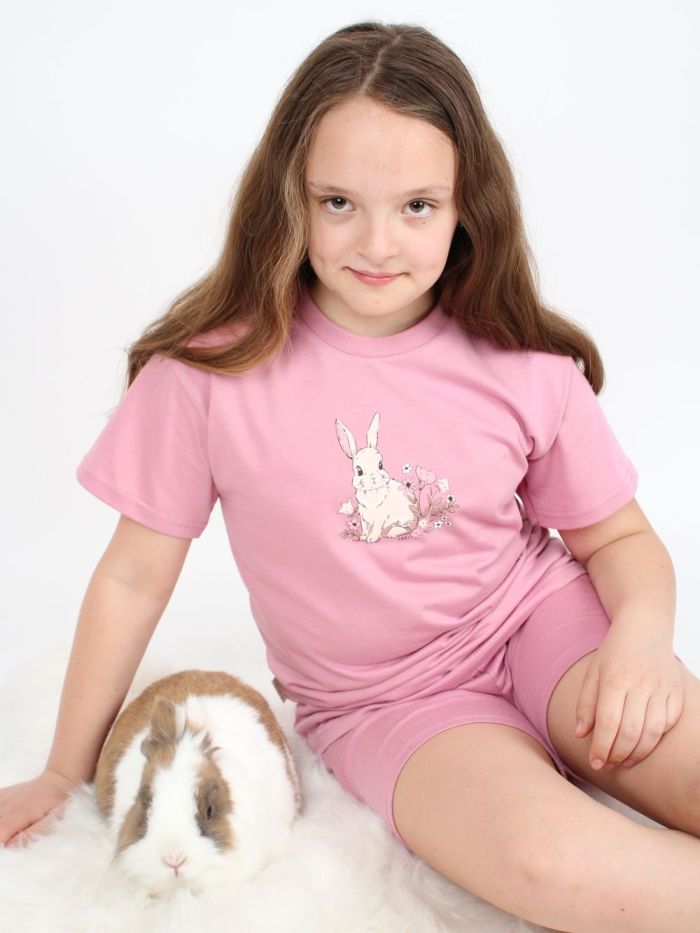 Dievčenské pyžamo SWEET BUNNY s krátkym rukávom - 134 - Tmavá ružová