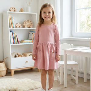 Dievčenské šaty 1F GIRLS COLORS s dlhým rukávom - 122 - Ružová