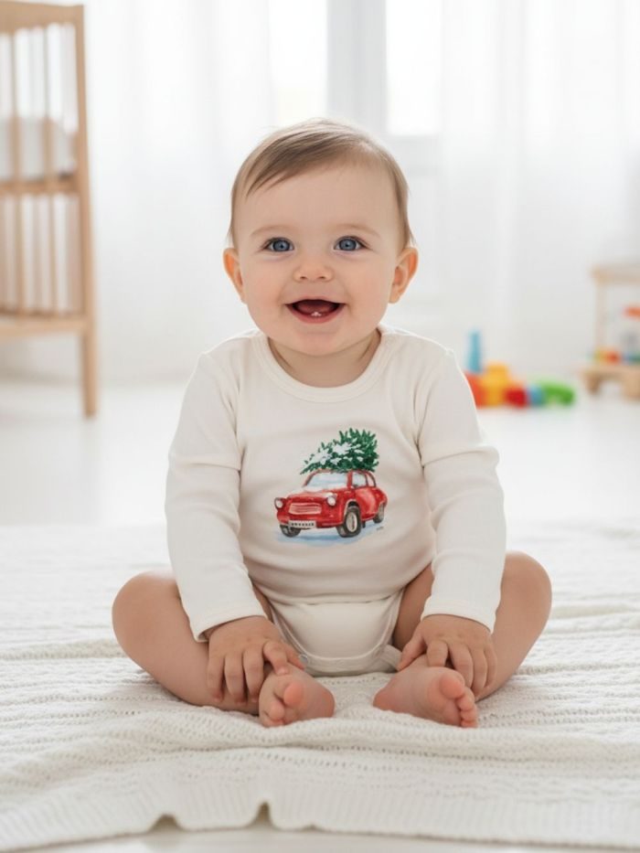 Detské body CHRISTMAS CAR s dlhým rukávom - 086 - Maslová