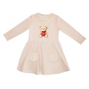 Dievčenské šaty TEDDY LOVE s dlhým rukávom - 110 - Béžová