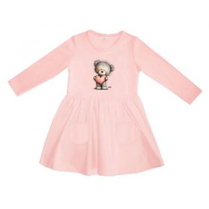 Dievčenské šaty HEART TEDDY s dlhým rukávom - 110 - Ružová