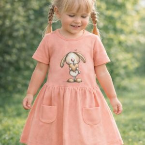 Dievčenské šaty LOVELY BUNNY s krátkym rukávom - 116 - Ružová