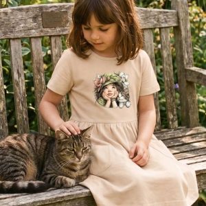 Dievčenské šaty GIRL and CAT s krátkym rukávom - 128 - Béžová