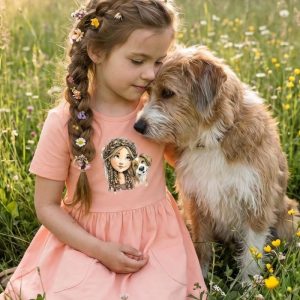 Dievčenské šaty GIRL and DOG s krátkym rukávom - 122 - Ružová