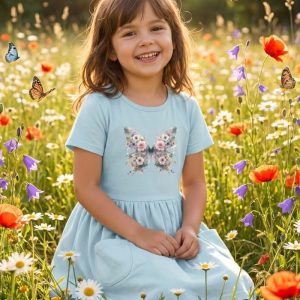 Dievčenské šaty BUTTERFLY s krátkym rukávom - 110 - Modrá 14