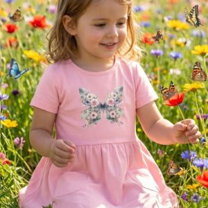Dievčenské šaty BUTTERFLY s krátkym rukávom - 116 - Ružová