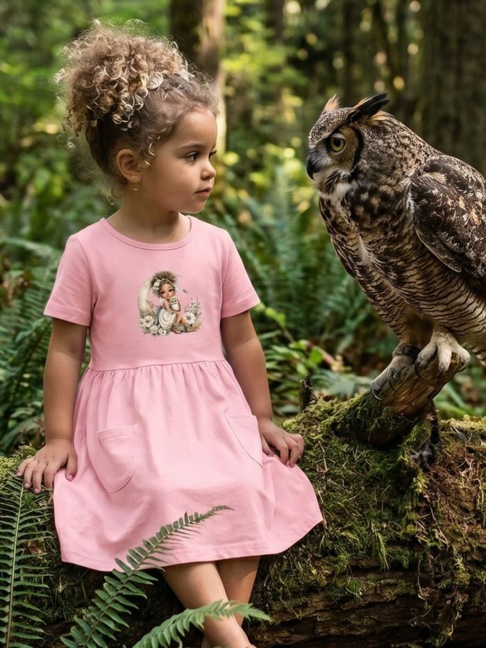 Dievčenské šaty GIRL and OWL s krátkym rukávom - 104 - Ružová