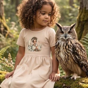 Dievčenské šaty GIRL and OWL s krátkym rukávom - 116 - Béžová