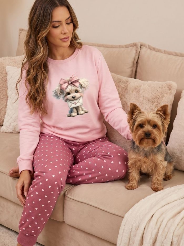 Dámske pyžamo LITTLE PUPPY s dlhým rukávom - 176 - Ružová