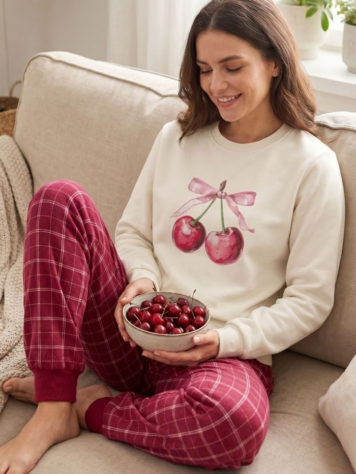 Dámske pyžamo SWEET CHERRY s dlhým rukávom - 166 - Bordová