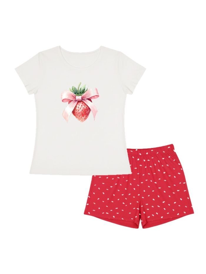 Dámske pyžamo SWEET STRAWBERRY s krátkym rukávom - 166 - Červená
