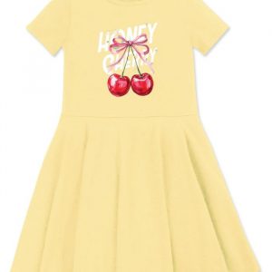 Dievčenské šaty HONEY CHERRY s krátkym rukávom - 146 - Svetlo žltá
