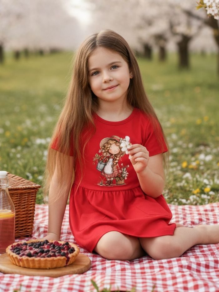 Dievčenské šaty CHERRY GIRL s krátkym rukávom - 092 - Červená