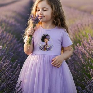 Dievčenské šaty tyl GIRL and LAVENDER s krátkym rukávom - 092 - Svetlo fialová
