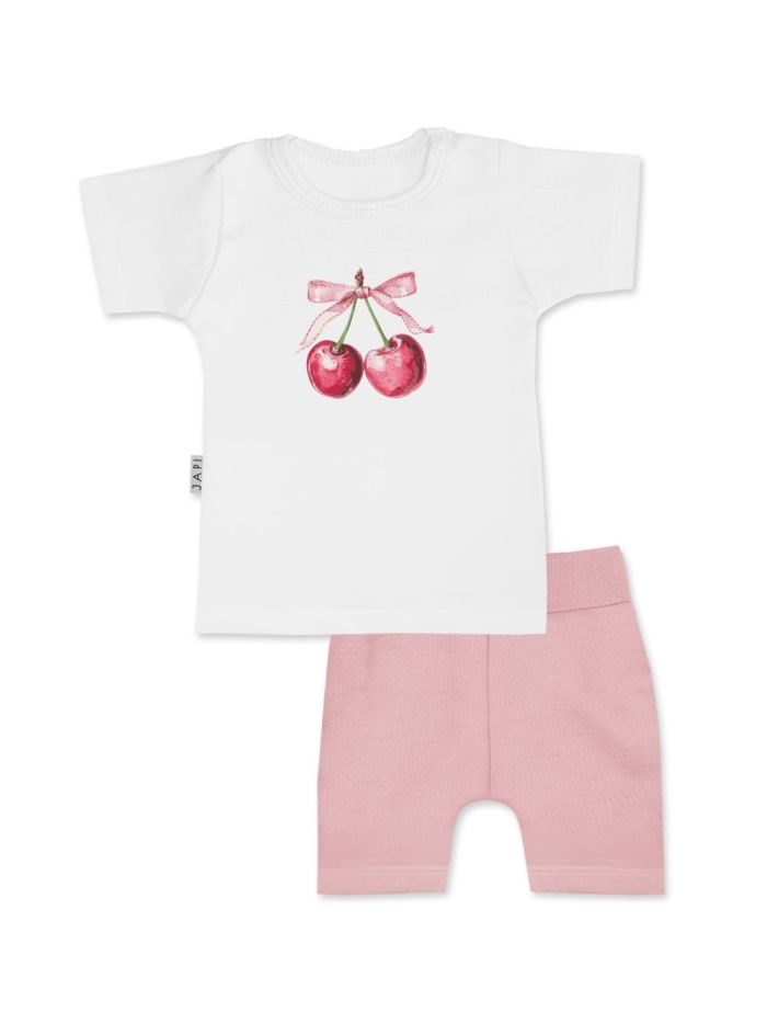 Detská súprava tričko+kraťasy SWEET CHERRY s krátkym rukávom - 098 - Ružová