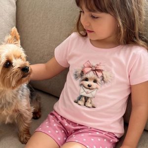 Dievčenské pyžamo LITTLE PUPPY s krátkym rukávom - 110 - Ružová