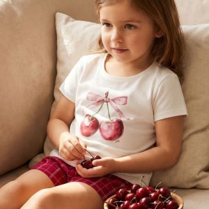 Dievčenské pyžamo SWEET CHERRY s krátkym rukávom - 122 - Bordová
