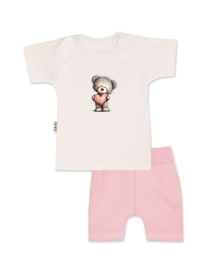 Detská súprava tričko+kraťasy LOVELY TEDDY s krátkym rukávom - 098 - Ružová