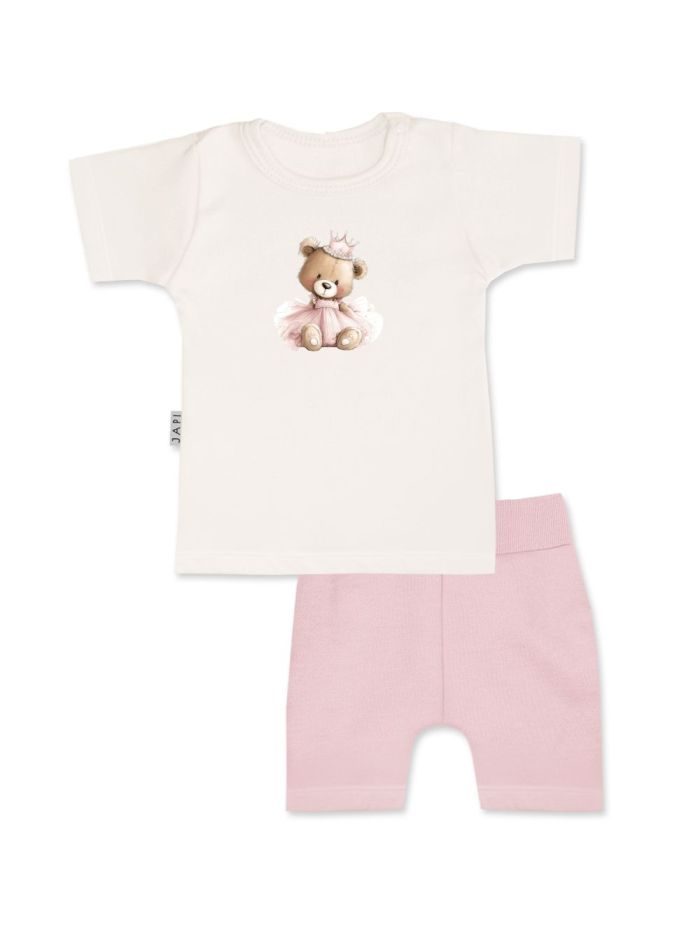 Detská súprava tričko+kraťasy TEDDY PRINCESS s krátkym rukáv - 086 - Ružová