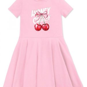 Dievčenské šaty HONEY CHERRY s krátkym rukávom - 122 - Ružová