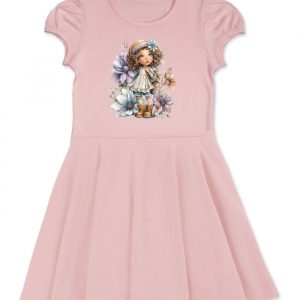 Dievčenské šaty FLOWER GIRL s krátkym rukávom - 104 - Ružová