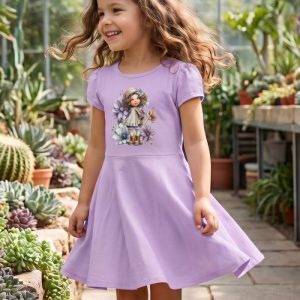 Dievčenské šaty FLOWER GIRL s krátkym rukávom - 116 - Flowers fialová