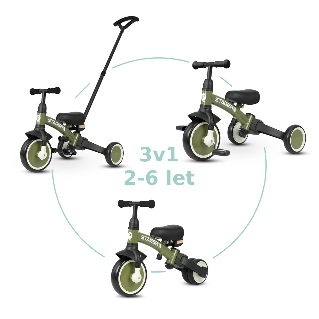 QPLAY Trojkolka Stager 3v1 Green, 2-6 rokov