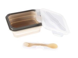 Silikónový box na občerstvenie s príborom malý, Sand Beige