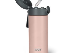 Termoska na tekutiny s brčkem a silikonovým držákem 350 ml, Candy pink