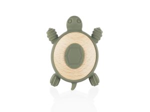 Silikónové drevené hryzátko Turtle, Forest Green