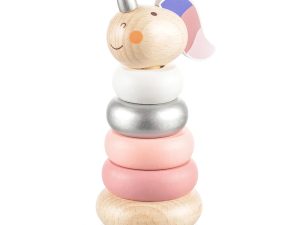Dřevěné nasazovací kroužky jednorožec, Pink