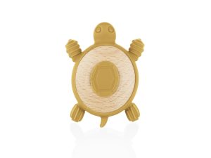 Silikónové drevené hryzátko Turtle, Mustard Yellow