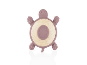 Silikónové drevené hryzátko Turtle, Old Pink