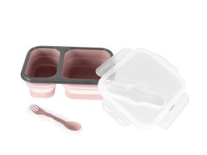 Silikónový box na občerstvenie s príborom veľký, Old Pink