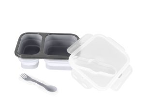 Silikónový box na občerstvenie s príborom veľký, Dove Grey