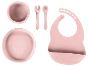 Silikónová detská jedálenská súprava, Old Pink