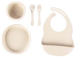 Silikónová detská jedálenská súprava, Sand Beige
